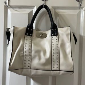 White With Black & Silver Studded Accents Bag
